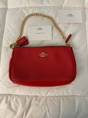 Coach Red Leather Wristlet with Gold Logo